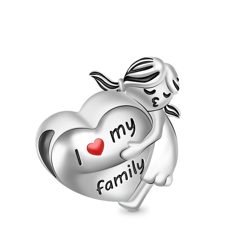 Gnoce Little Girl Hugging Heart Family Charm Platinum-plated Silver Blend