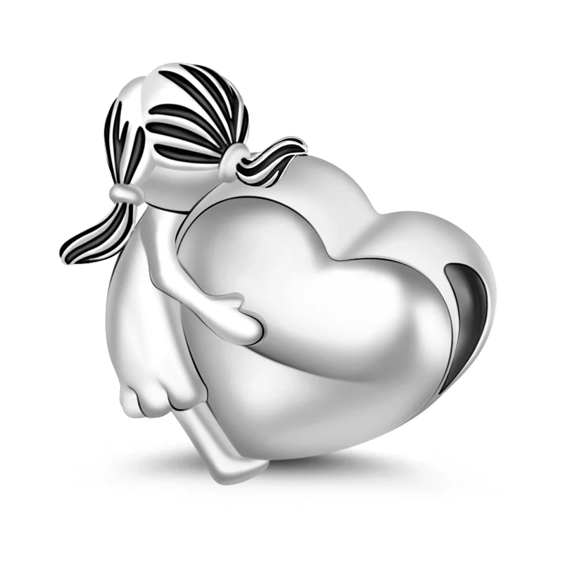 Gnoce Little Girl Hugging Heart Family Charm Platinum-plated Silver Blend - Image 2