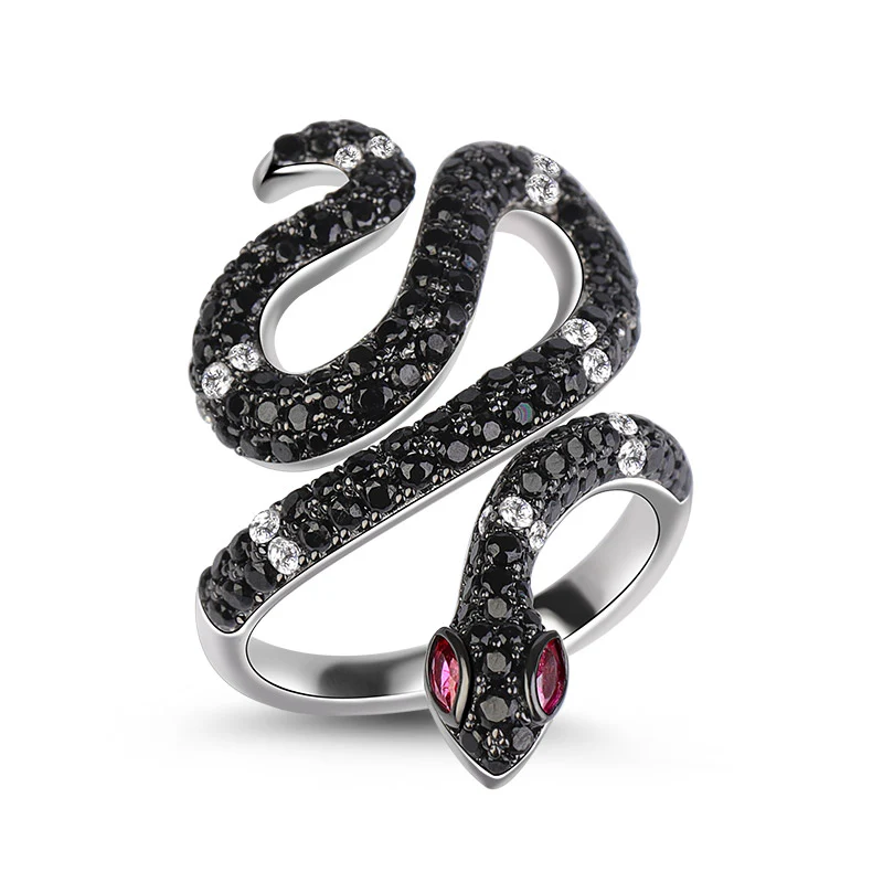 Gnoce Black Snake Black Stones Ring Platinum-plated Silver Blend - Image 2