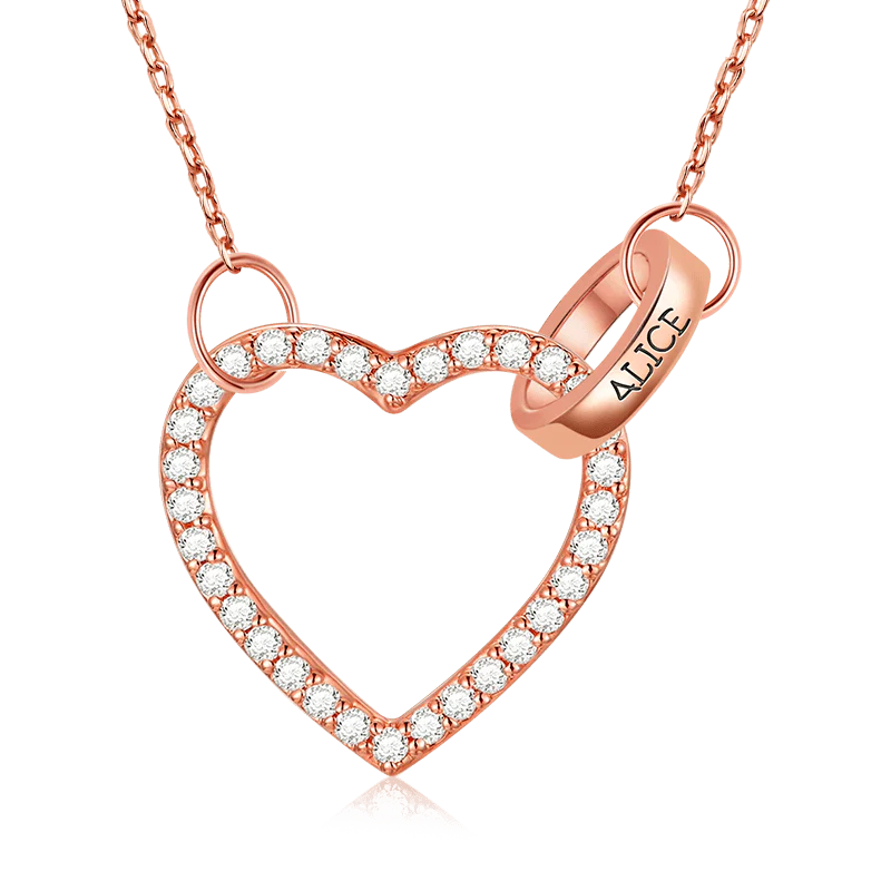 Gnoce "Lock My Heart" 18K Rose Gold Plated Personalzied Name Necklace 925 Sterling Silver with Clear CZ Stones
