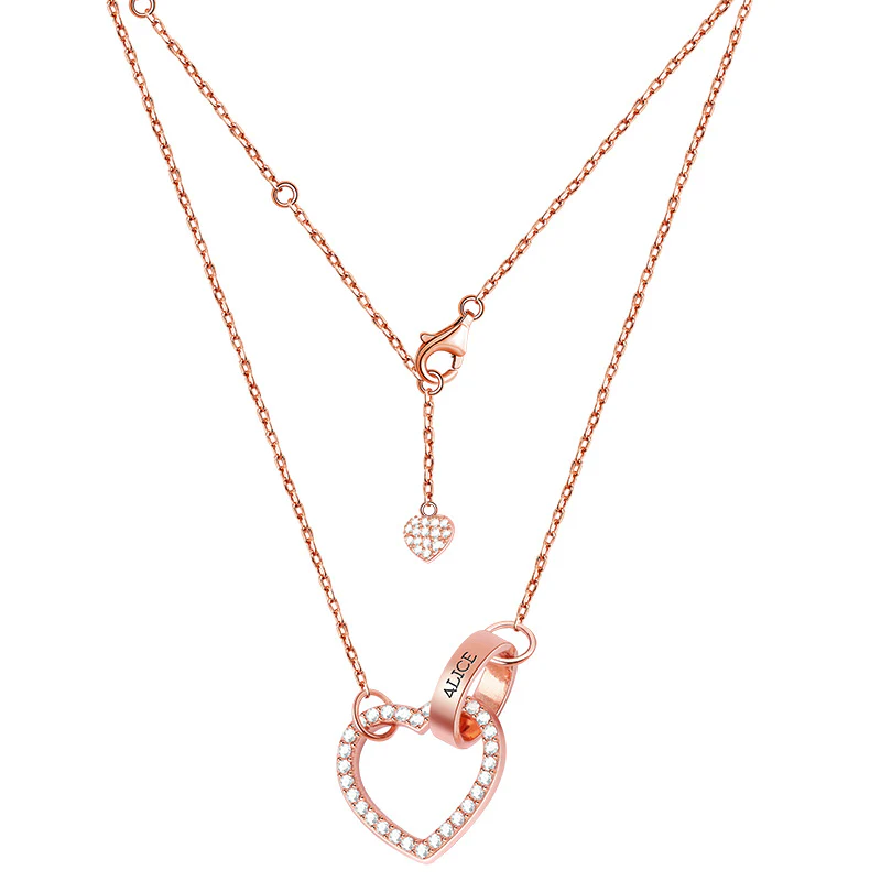 Gnoce "Lock My Heart" 18K Rose Gold Plated Personalzied Name Necklace 925 Sterling Silver with Clear CZ Stones - Image 2