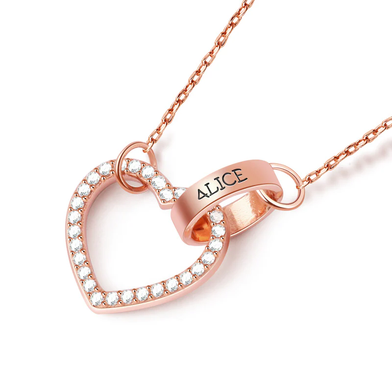 Gnoce "Lock My Heart" 18K Rose Gold Plated Personalzied Name Necklace 925 Sterling Silver with Clear CZ Stones - Image 3