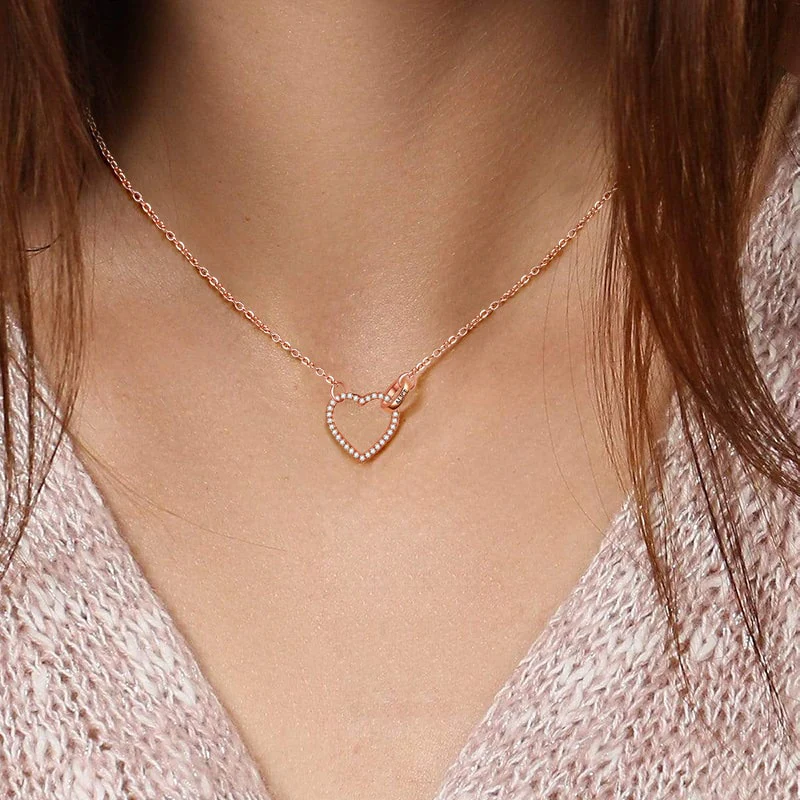 Gnoce "Lock My Heart" 18K Rose Gold Plated Personalzied Name Necklace 925 Sterling Silver with Clear CZ Stones - Image 4