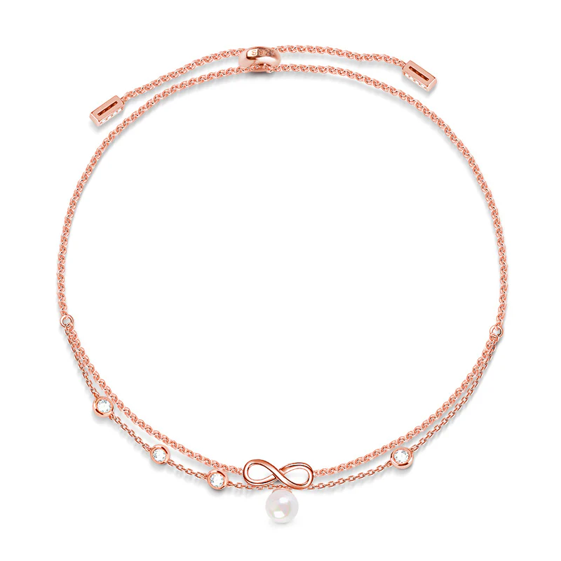 Gnoce Pearl Infinity Anklet Platinum-plated Silver Blend