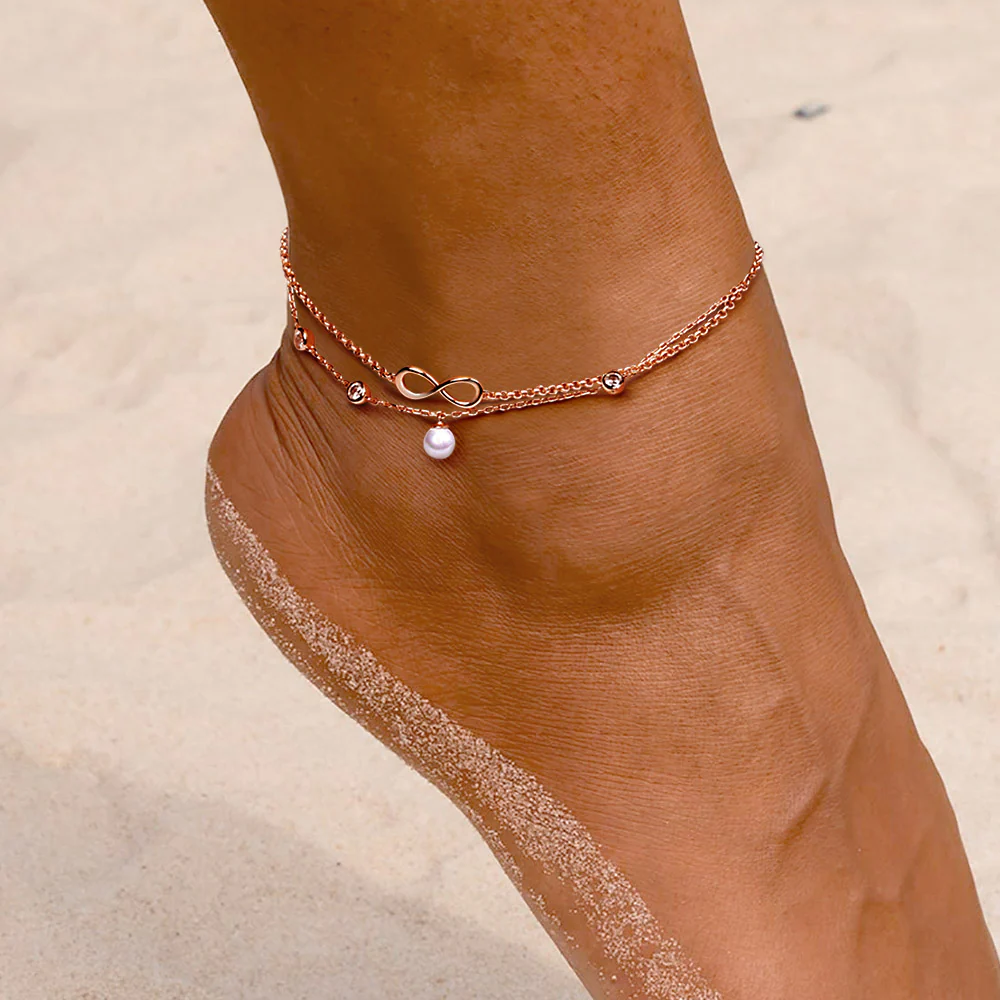 Gnoce Pearl Infinity Anklet Platinum-plated Silver Blend - Image 3