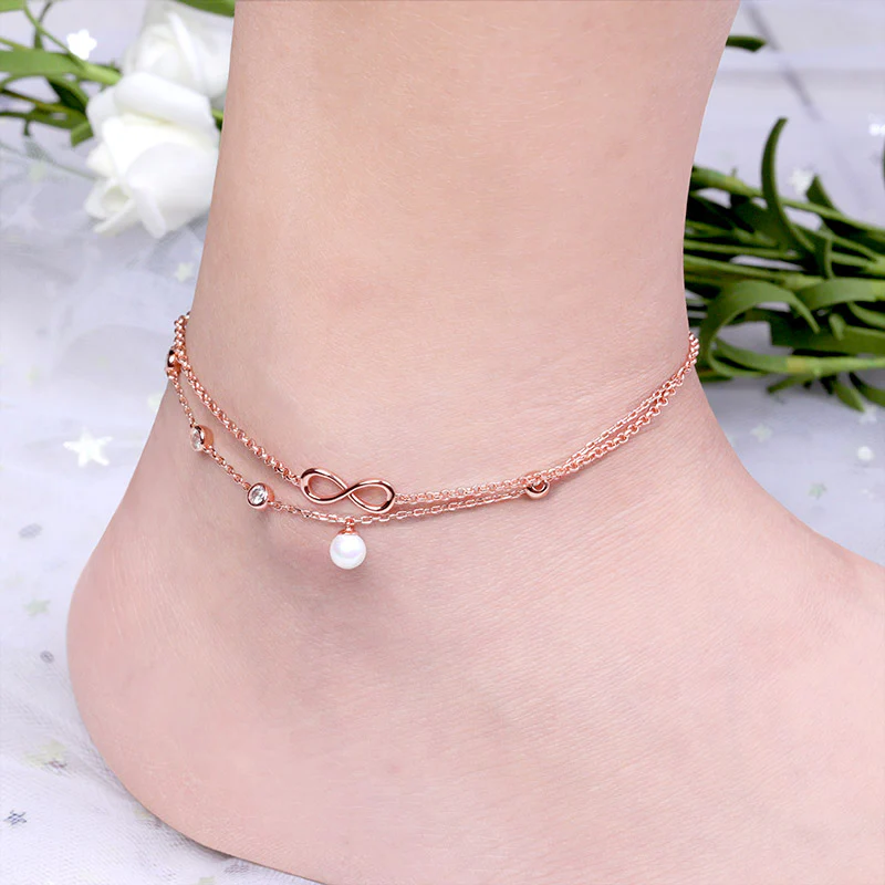 Gnoce Pearl Infinity Anklet Platinum-plated Silver Blend - Image 4