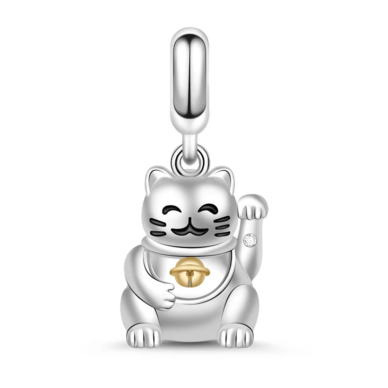 Gnoce Lucky Cat Wearing Bell Charm Platinum-plated Silver Blend