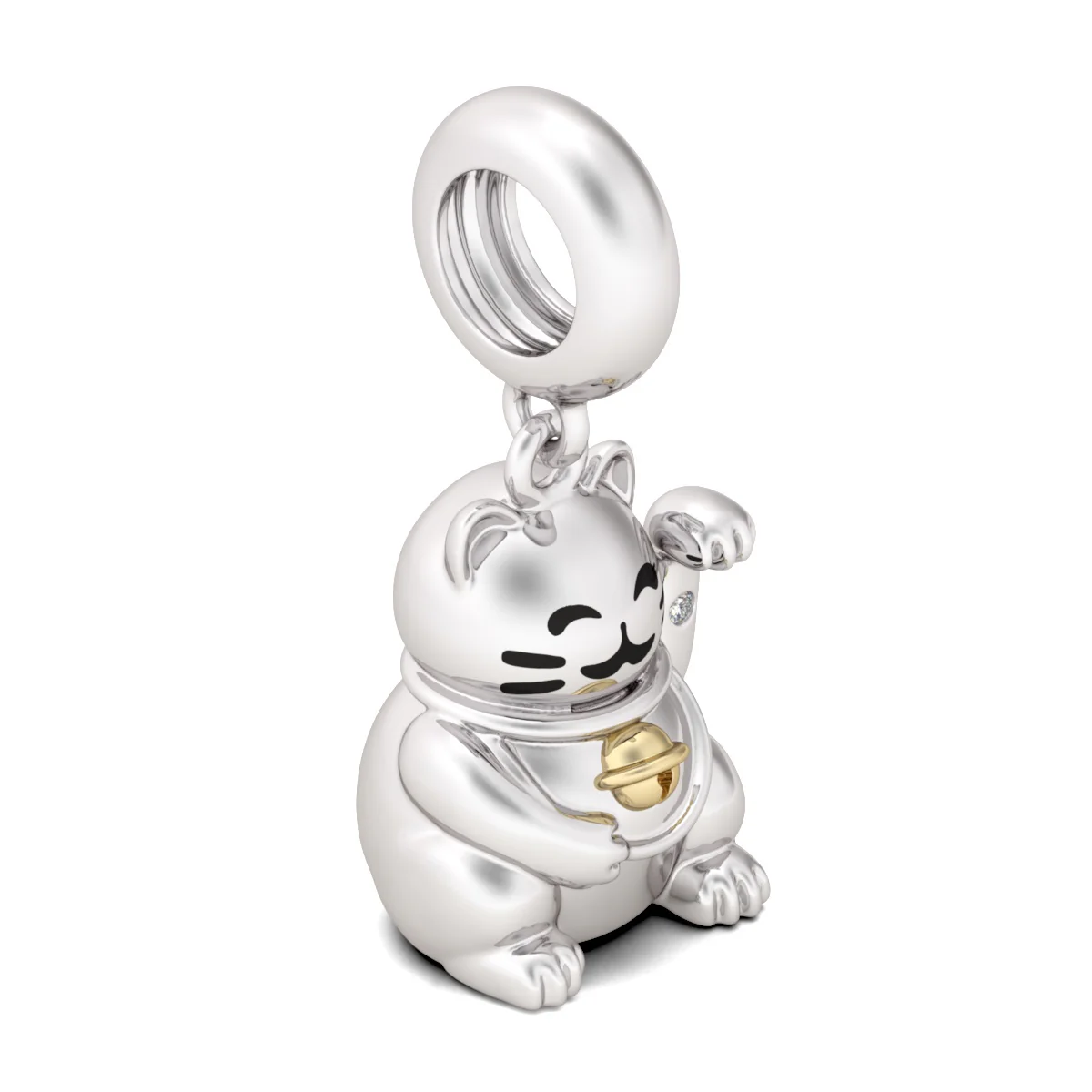 Gnoce Lucky Cat Wearing Bell Charm Platinum-plated Silver Blend - Image 2