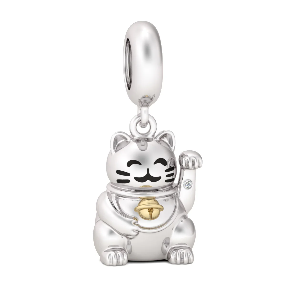 Gnoce Lucky Cat Wearing Bell Charm Platinum-plated Silver Blend - Image 3