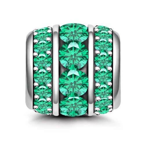 Round Zirconia Birthstone Charm Bead S925 Silver