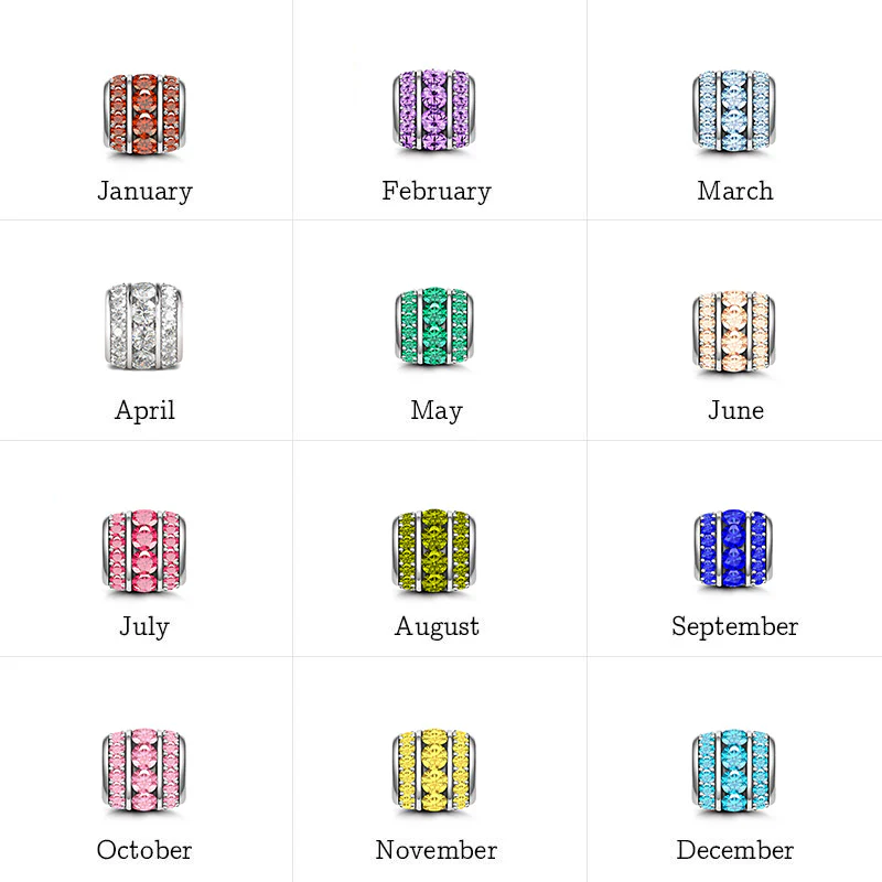 Round Zirconia Birthstone Charm Bead S925 Silver - Image 4