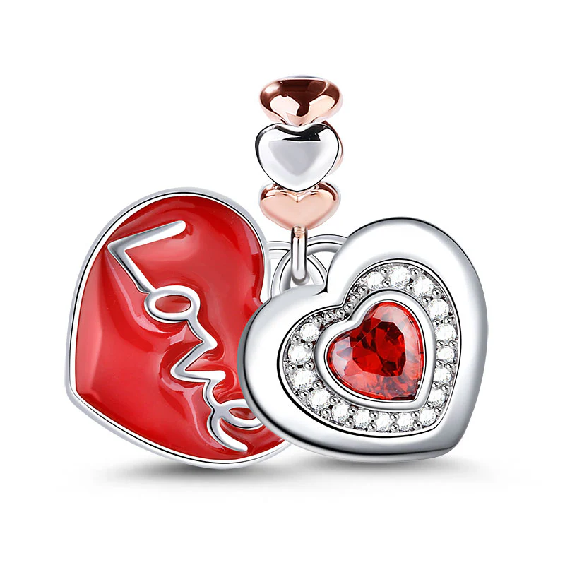 Gnoce Double Red Hearts Pendant Platinum-plated Silver Blend