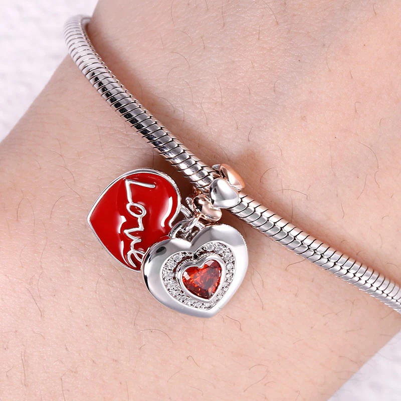 Gnoce Double Red Hearts Pendant Platinum-plated Silver Blend - Image 3