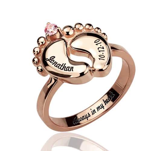 Engraved Baby Feet Ring Platinum Plated S925 Silver