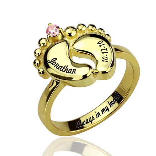 Engraved Baby Feet Ring Platinum Plated S925 Silver - Image 2