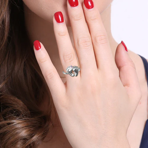 Engraved Baby Feet Ring Platinum Plated S925 Silver - Image 4