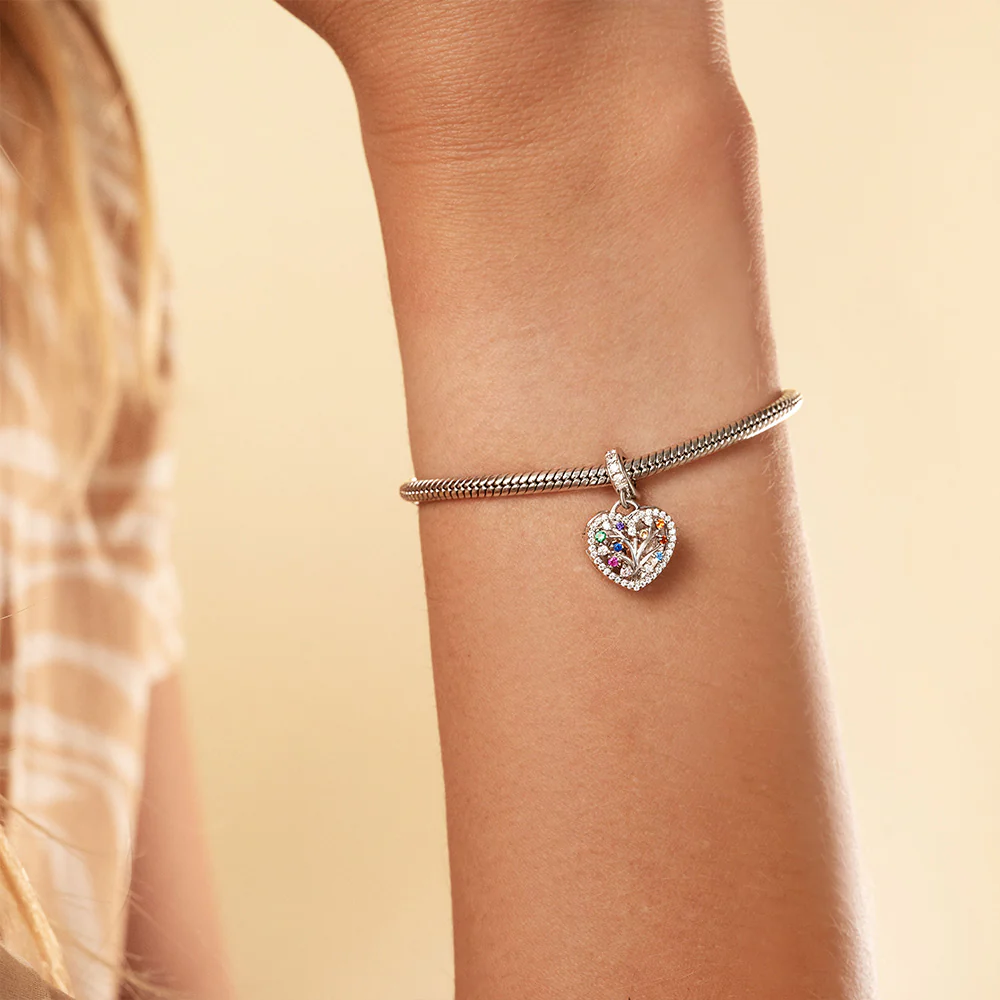 Gnoce Family Tree Engravable Colorful Zirconia Charm  Platinum-plated Silver Blend - Image 4