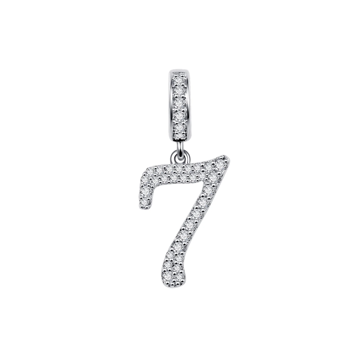 Gnoce Lucky Number Zirconia Charm Platinum-plated Silver Blend