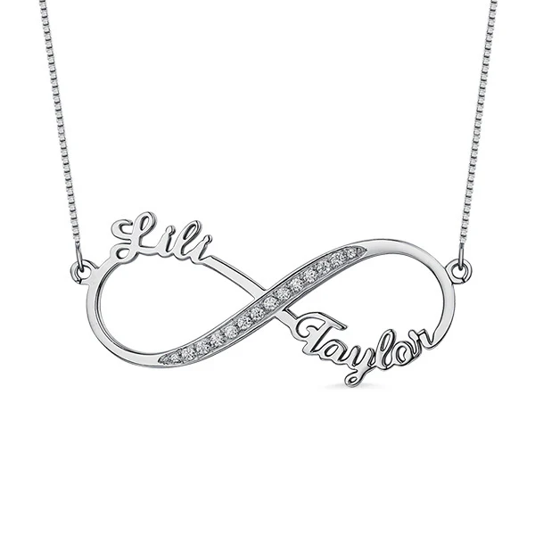 2 Names CZ Infinity Necklace S925 Silver Box Chain