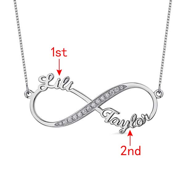 2 Names CZ Infinity Necklace S925 Silver Box Chain - Image 2