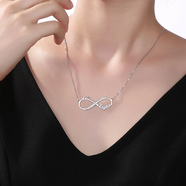 2 Names CZ Infinity Necklace S925 Silver Box Chain - Image 3