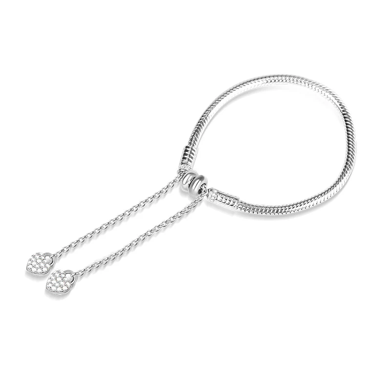 Gnoce Adjustable Double Hearts Bracelet Platinum-plated Silver Blend - Image 2