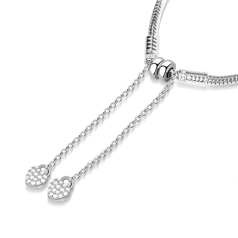 Gnoce Adjustable Double Hearts Bracelet Platinum-plated Silver Blend - Image 3