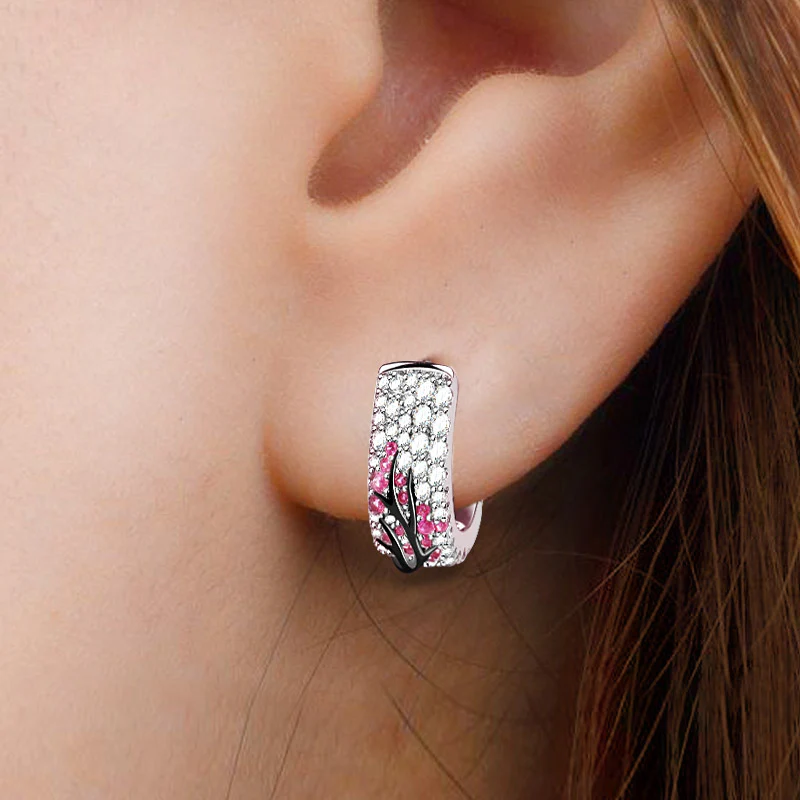 Gnoce Plum Tree Zircon Earrings Platinum-plated Silver Blend - Image 4