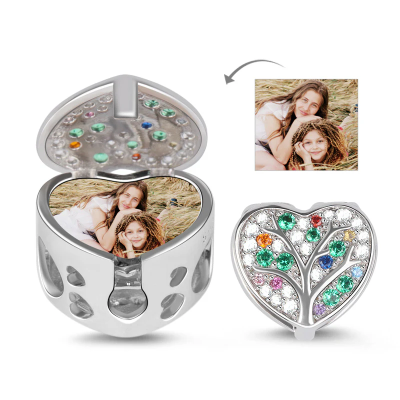 Gnoce Family Tree Heart Shaped Charm Platinum-plated Silver Blend