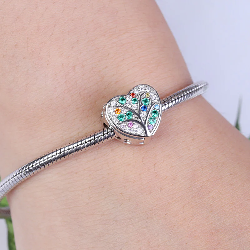 Gnoce Family Tree Heart Shaped Charm Platinum-plated Silver Blend - Image 4
