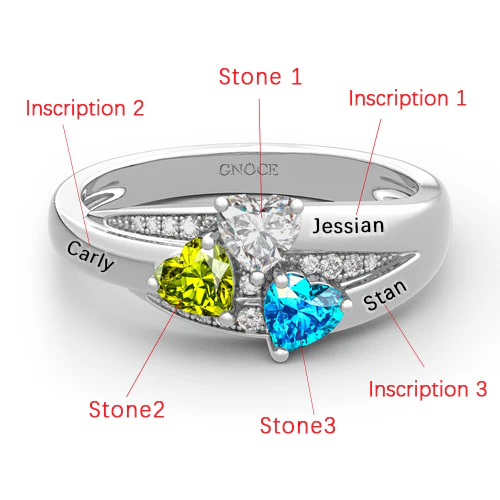 S925 Silver Customized Heart Cluster Engraved Ring - Image 3