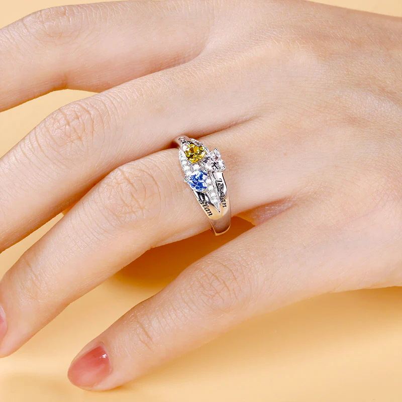 S925 Silver Customized Heart Cluster Engraved Ring - Image 4