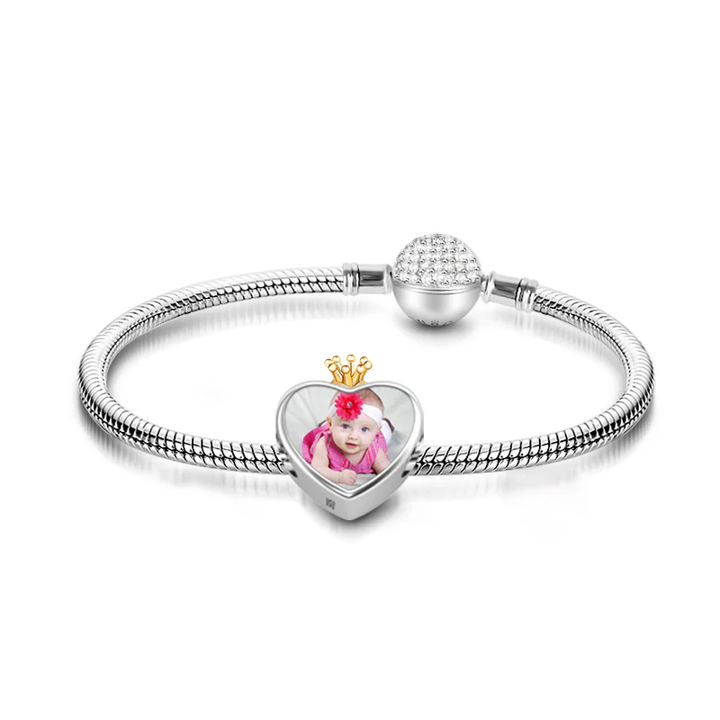 Gnoce Crown Heart Design Engravable Photo Charm Platinum-plated Silver Blend - Image 3