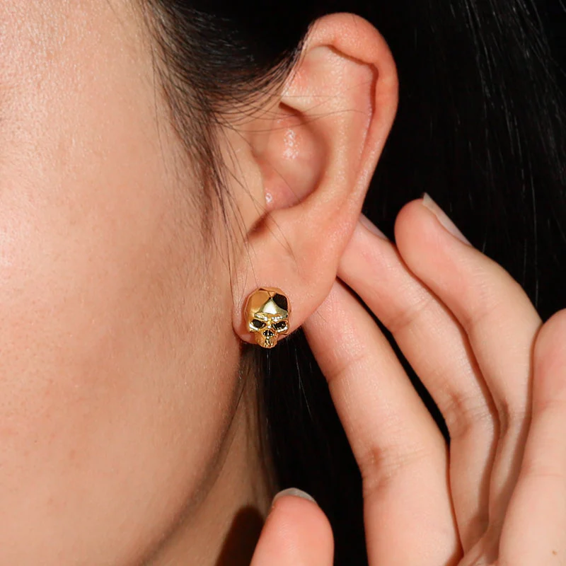 Gnoce Golden Skull Studs Platinum-plated Silver Blend - Image 3