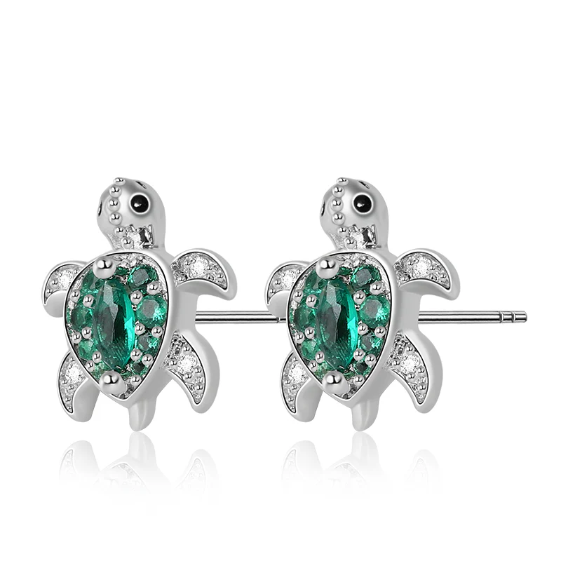 Gnoce Green Turtle Stud Earrings Platinum-plated Silver Blend - Image 2