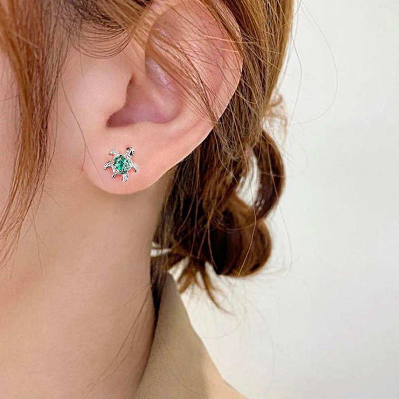 Gnoce Green Turtle Stud Earrings Platinum-plated Silver Blend - Image 3