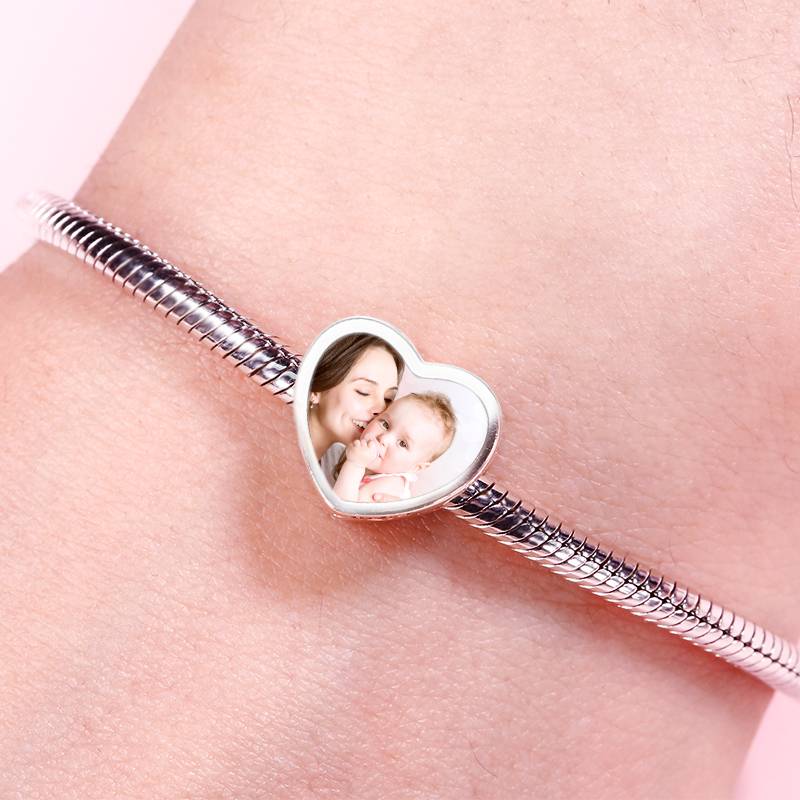 Gnoce Heart Shaped Engravable Photo Family Charm Platinum-plated Silver Blend - Image 3