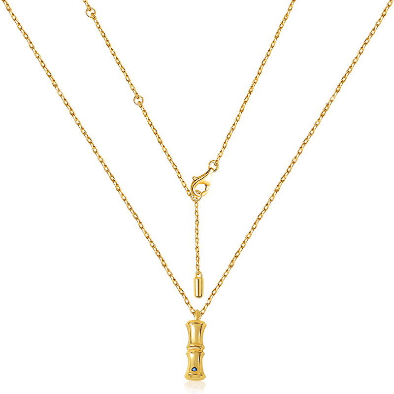 Letter I Pendant Bamboo Initial Necklace Adjustable Chain Length 18k Gold Plated 925 Sterling Silver - Image 2
