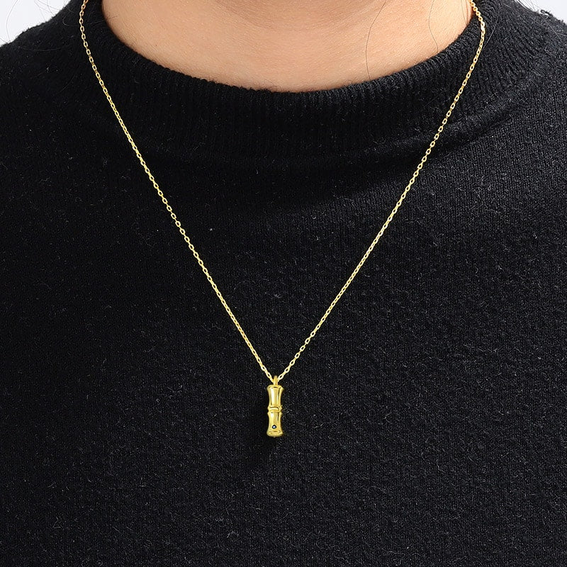 Letter I Pendant Bamboo Initial Necklace Adjustable Chain Length 18k Gold Plated 925 Sterling Silver - Image 4