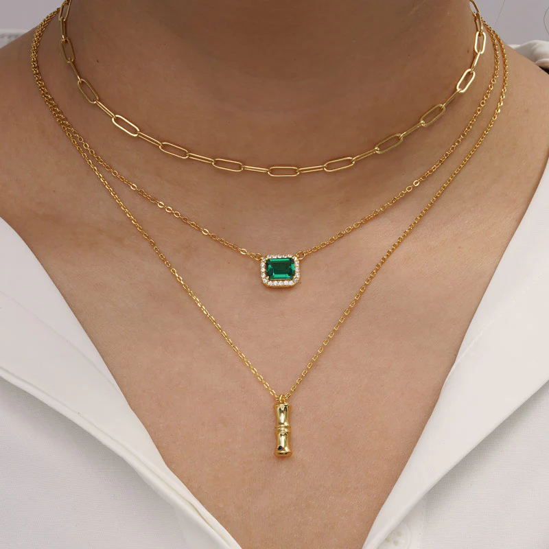 Letter I Pendant Bamboo Initial Necklace Adjustable Chain Length 18k Gold Plated 925 Sterling Silver - Image 5