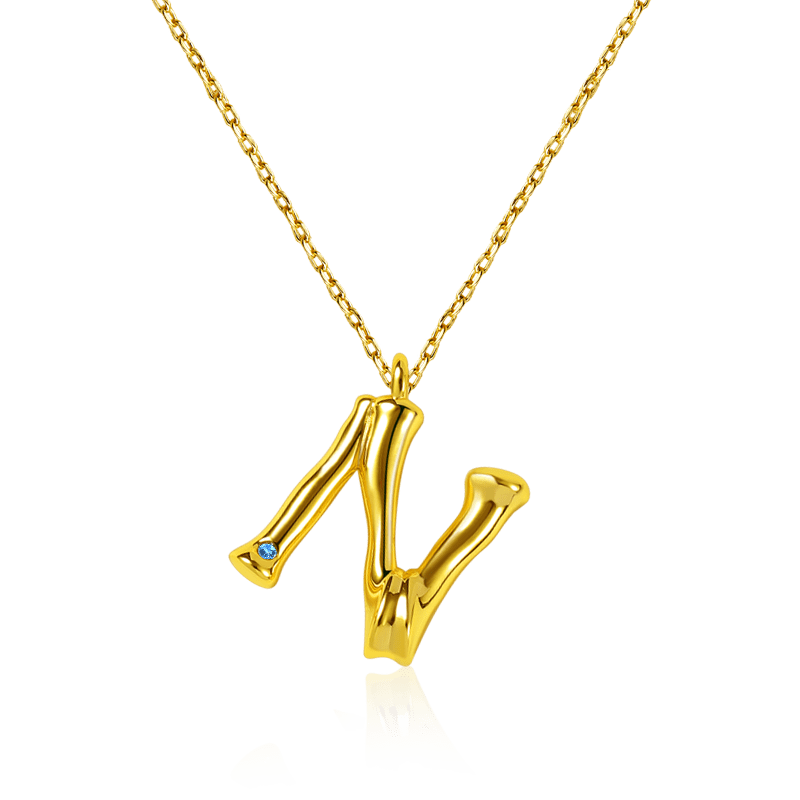 Gnoce Letter N Bamboo Initial Necklace Platinum-plated Silver Blend