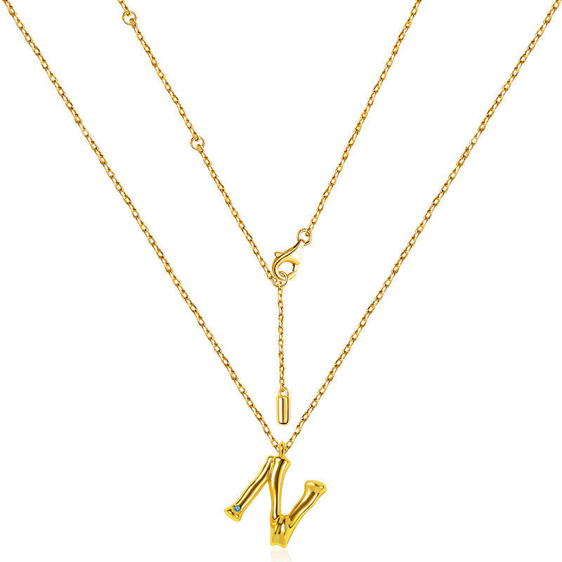 Gnoce Letter N Bamboo Initial Necklace Platinum-plated Silver Blend - Image 2