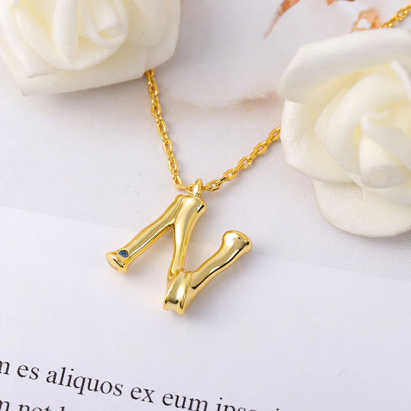 Gnoce Letter N Bamboo Initial Necklace Platinum-plated Silver Blend - Image 3