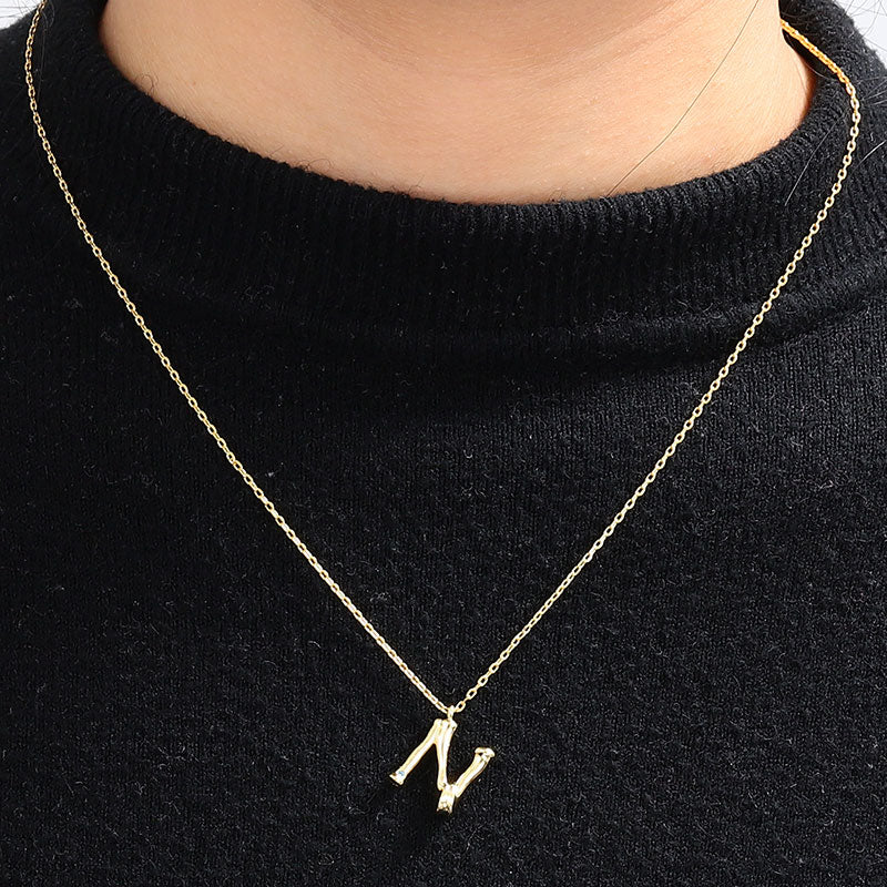 Gnoce Letter N Bamboo Initial Necklace Platinum-plated Silver Blend - Image 4