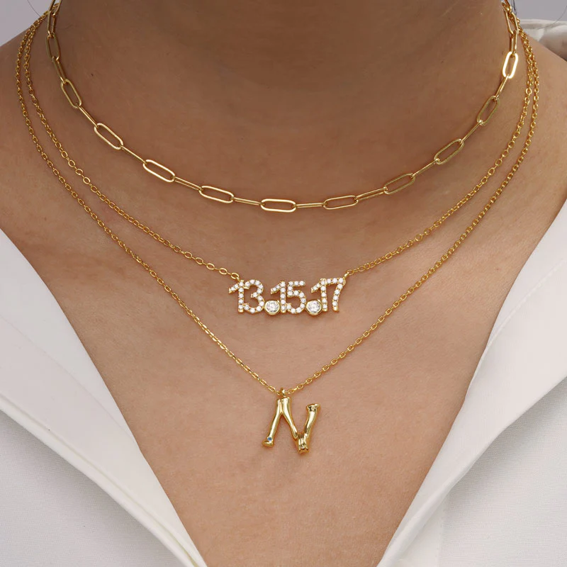 Gnoce Letter N Bamboo Initial Necklace Platinum-plated Silver Blend - Image 5