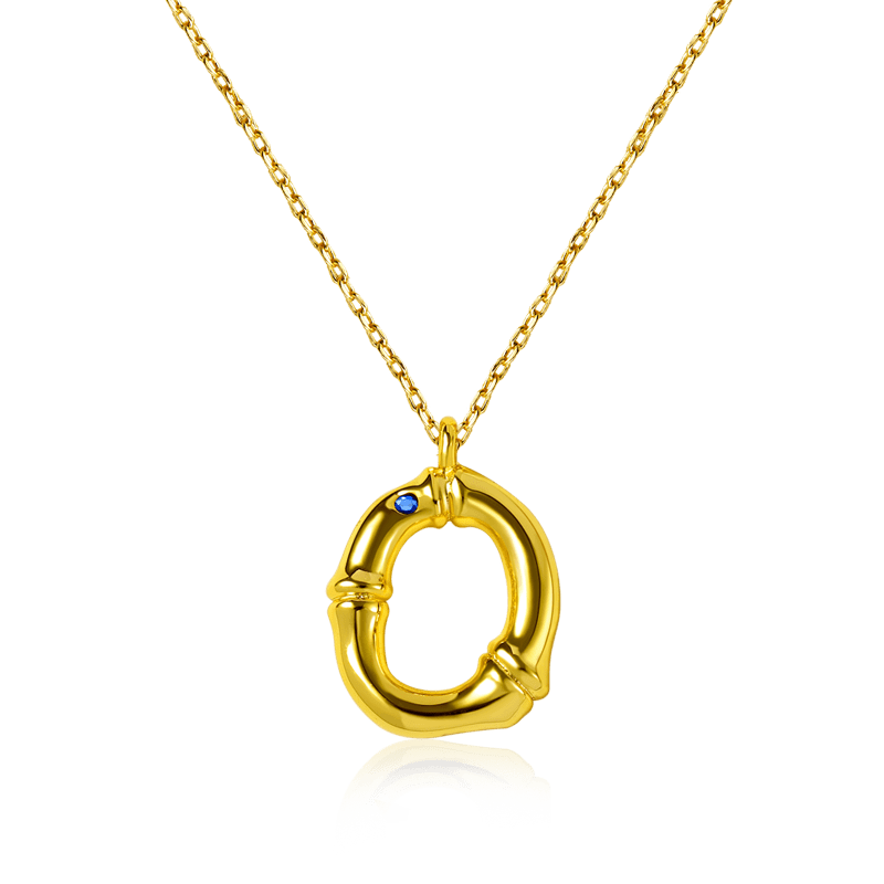 Gnoce Letter O Bamboo Initial Necklace Platinum-plated Silver Blend