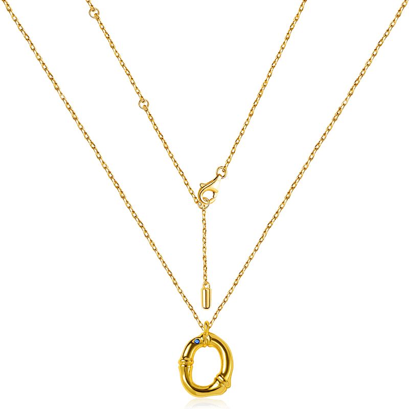 Gnoce Letter O Bamboo Initial Necklace Platinum-plated Silver Blend - Image 2