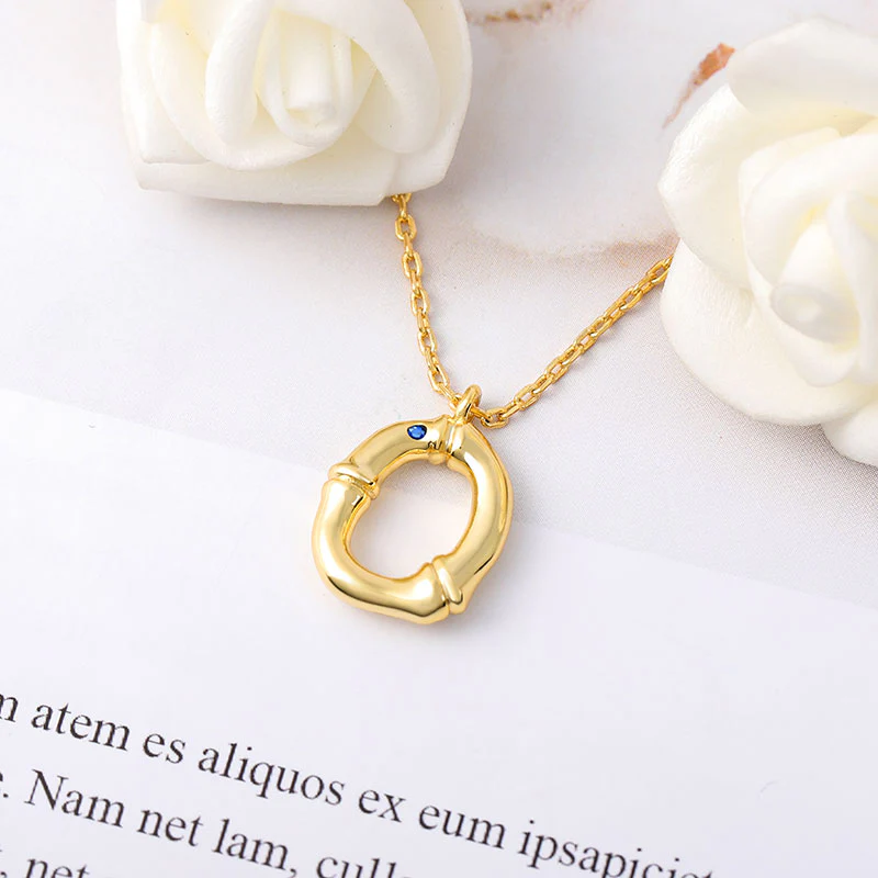 Gnoce Letter O Bamboo Initial Necklace Platinum-plated Silver Blend - Image 3