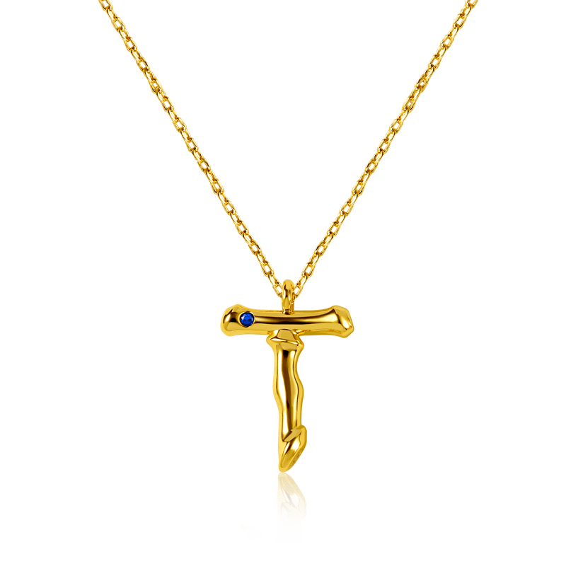 Gnoce Letter T Bamboo Initial Necklace Platinum-plated Silver Blend