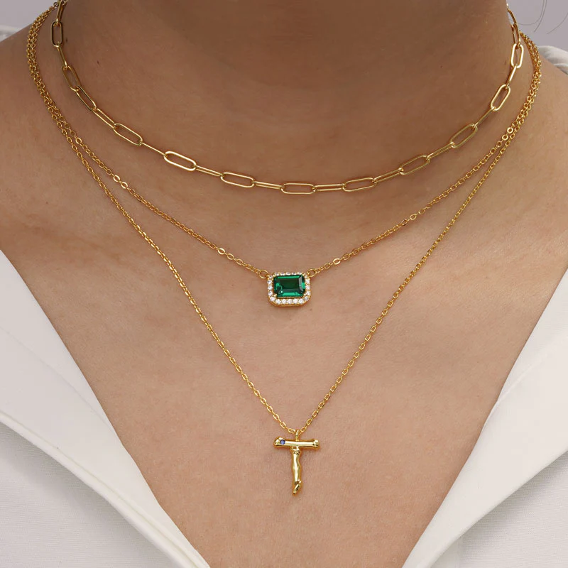 Gnoce Letter T Bamboo Initial Necklace Platinum-plated Silver Blend - Image 5